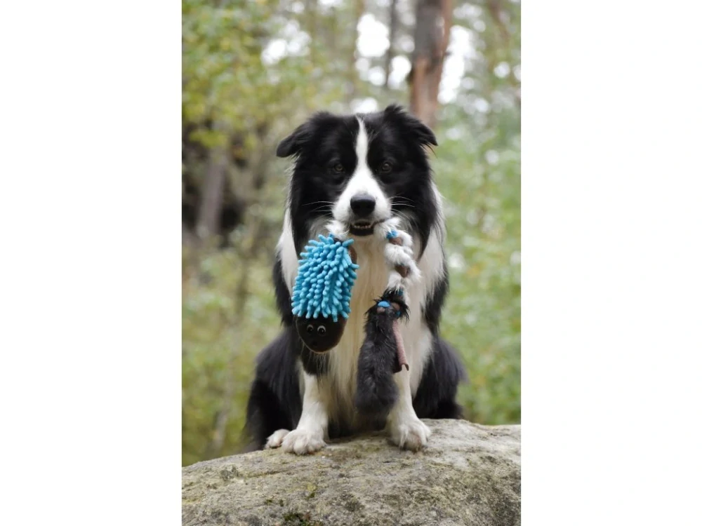 Ježek s králičí kožešinou – hnědá a modrá