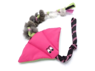 Odolná hračka pro psa – softshellový rejnok s králičí kožešinou, růžová a zelená