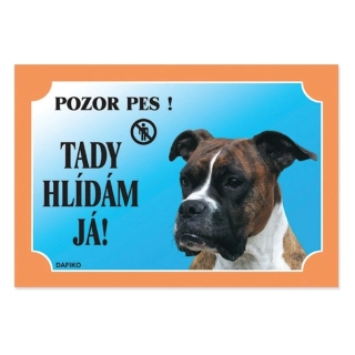 Cedulka Pozor pes, BOXER, modrá