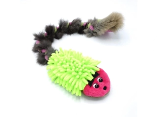 Ježek s králičí kožešinou – růžová a žlutozelená